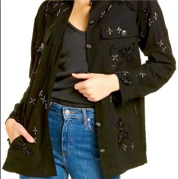 NWT The Kooples Metallic Beaded & Embroidered Jacket Black Women’s Size Small/ 4 - Picture 1 of 14